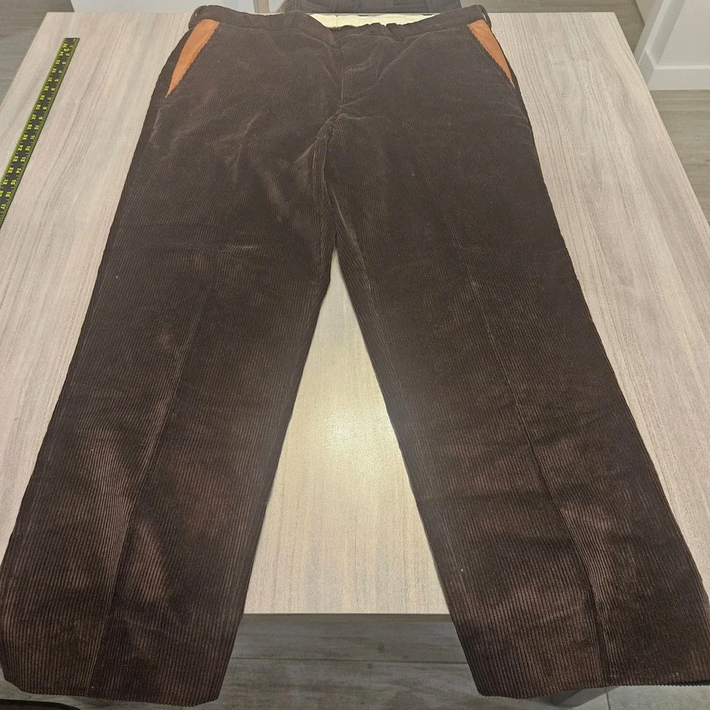 Orvis Brisbane Moss Corduroy Pants Mens 42 Brown Leather Trim Sporting Tradition